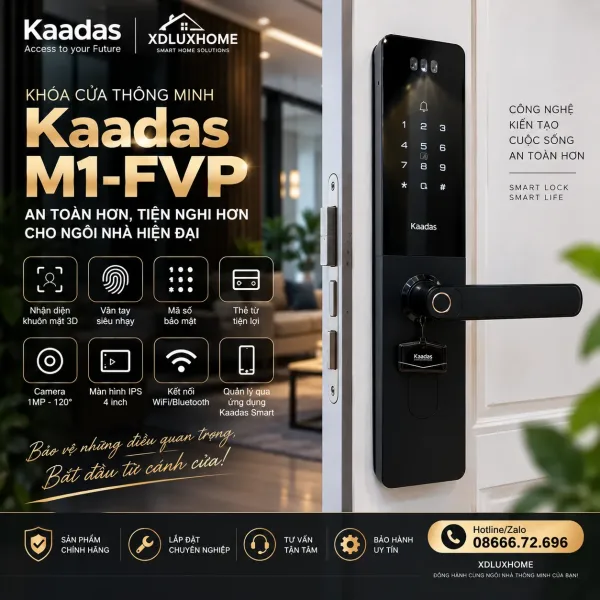 Khóa cửa thông minh Kaadas M1-FVP – Face ID 3D, Camera, WiFi